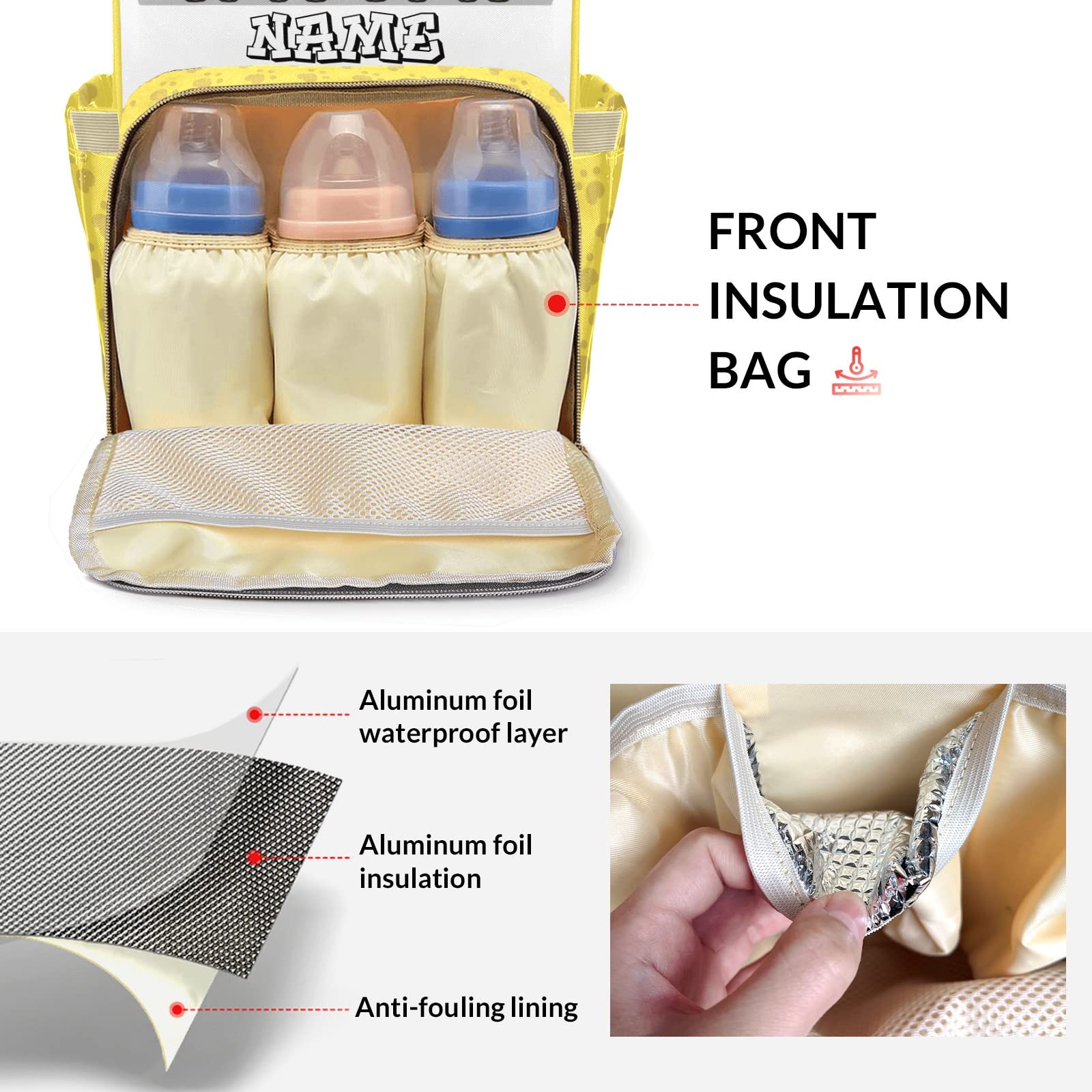 ZAACUSTOM Custom Diaper Bags for Baby Girl Boy, Large Personalized Diaper Bag with Name, Cute Dog Pattern Nylon Baby Changing Diaper Backpack, Double Zipper, Multi-function, Waterproof