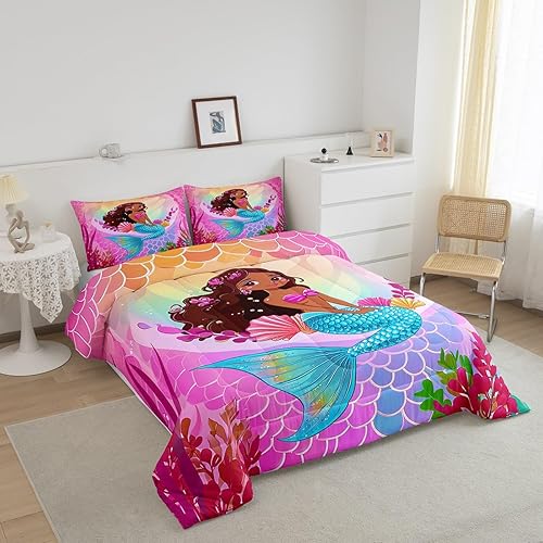 Miniatura 3 de Erosebridal Kawaii - Juego de edredón para niña negra, lindo juego de ropa de cama de sirena para niñas, juegos de ropa de cama y colecciones de