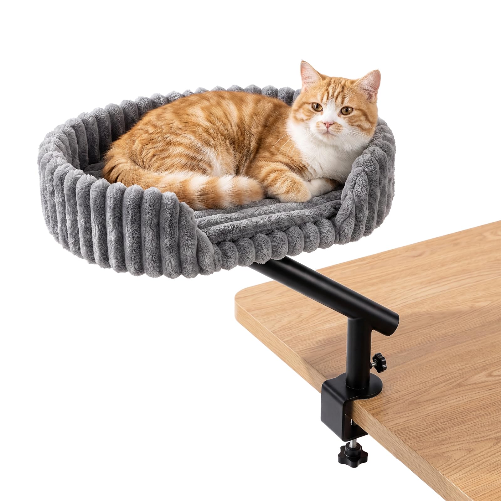 Desk Mount Cat Bed, Adjustable 360° Rotating Clamp-On Perch with Removable Washable Plush Cushion, Elevated Space-Saving Cat Hammock for Small & Medium Cats