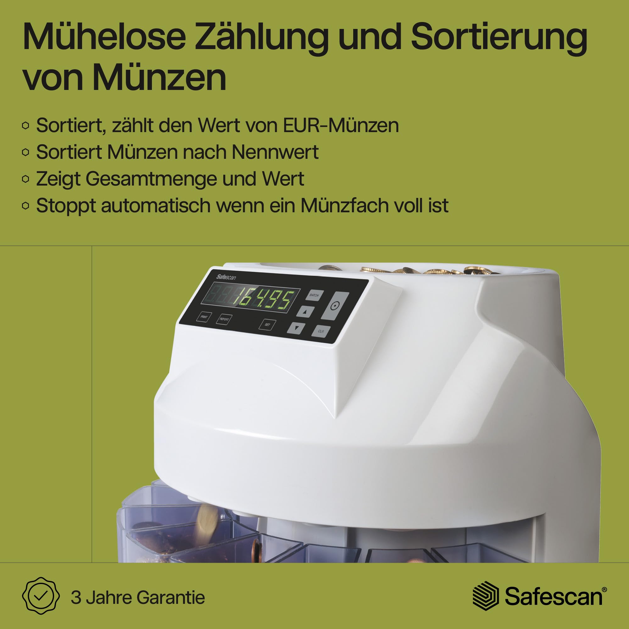 Safescan 1250 EUR Münzzähler Münzsortierer Geldzählmaschine sortiert gemischte Münzen nach Stückelung