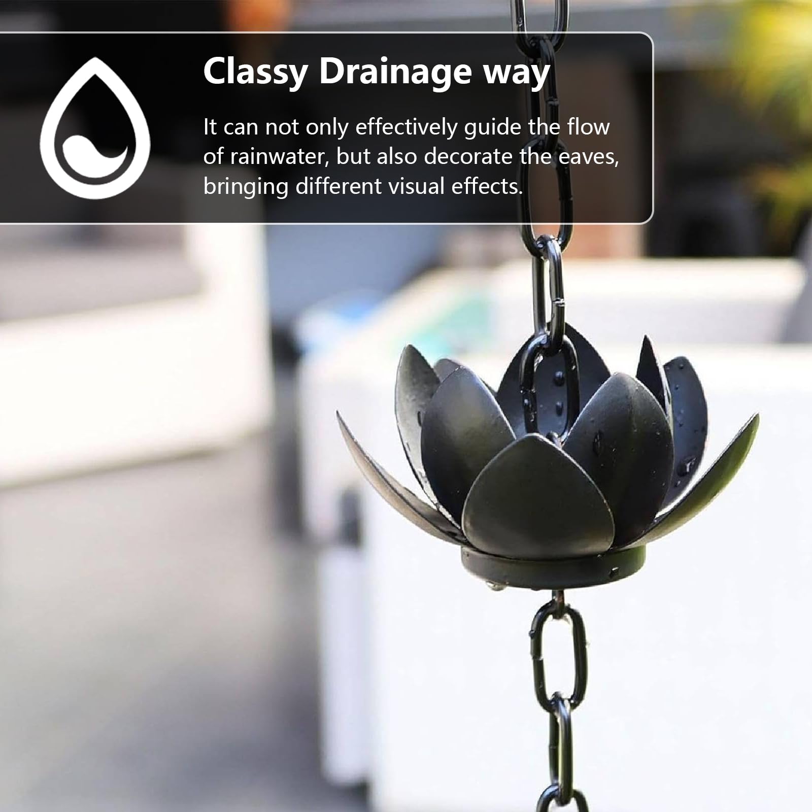 Catena Antipioggia, Catena Nera per Drenaggio dell'Acqua Piovana da 1,2 M A Forma di Loto in Ferro per Decorazioni Esterne per Casa E Giardino Efficiente Drenaggio dell'Acqua Piovana