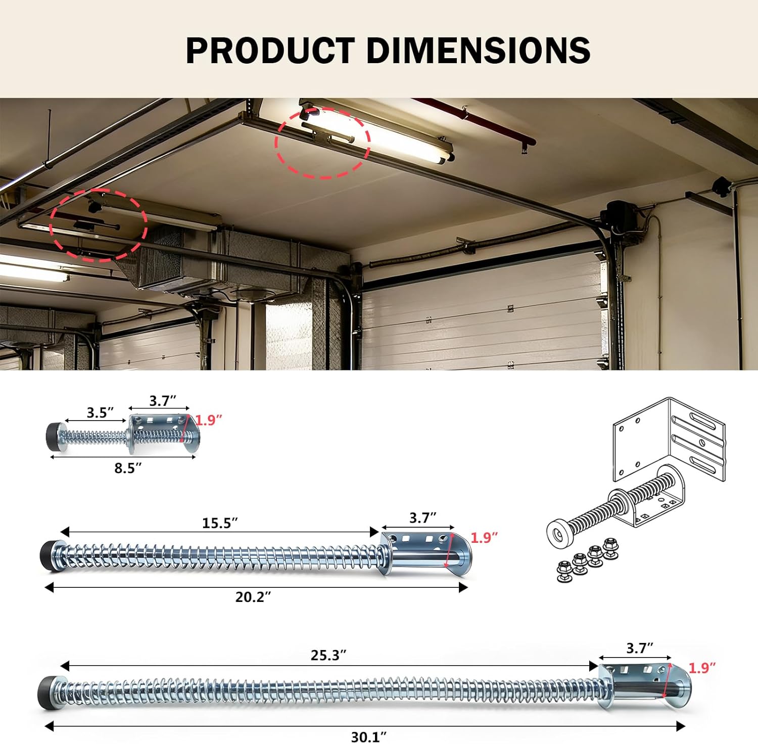 LAJIAOZ Pair of Garage Door Pusher Spring, Heavy Duty Garage Door Plunger Bumper Opener System Parts, L & R, Cable Protection, Durable Garage Door Parts(20 Inch)
