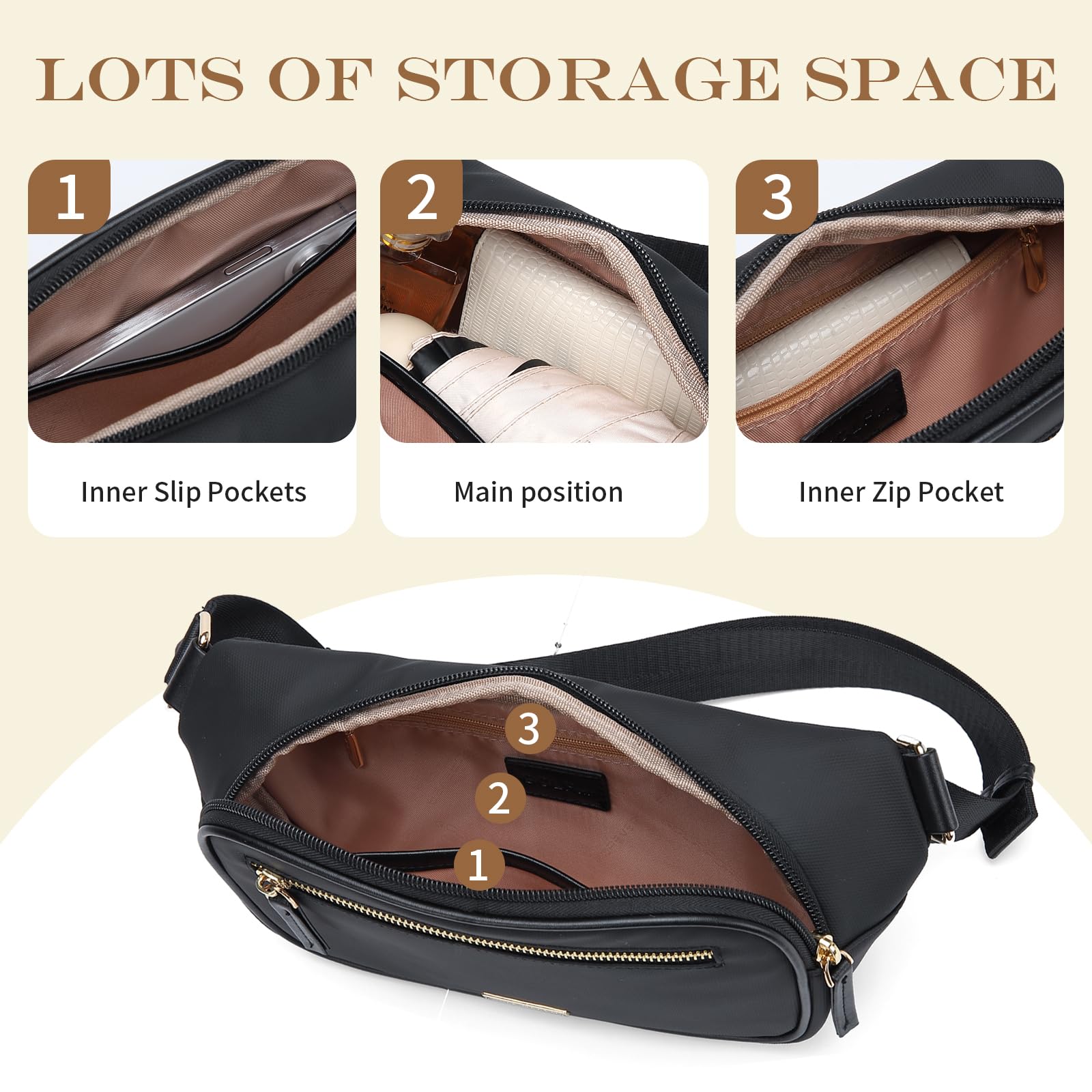 GOLF QUALITY Marsupi Donna e Uomo, Borsetta Donna Marsupio Donna Tracolla Sportivo Alla Moda con Spalline Regolabili, Everywhere Belt Bag per Escursioni, Ciclismo, Borsa Donna Crossbody Bag Nero