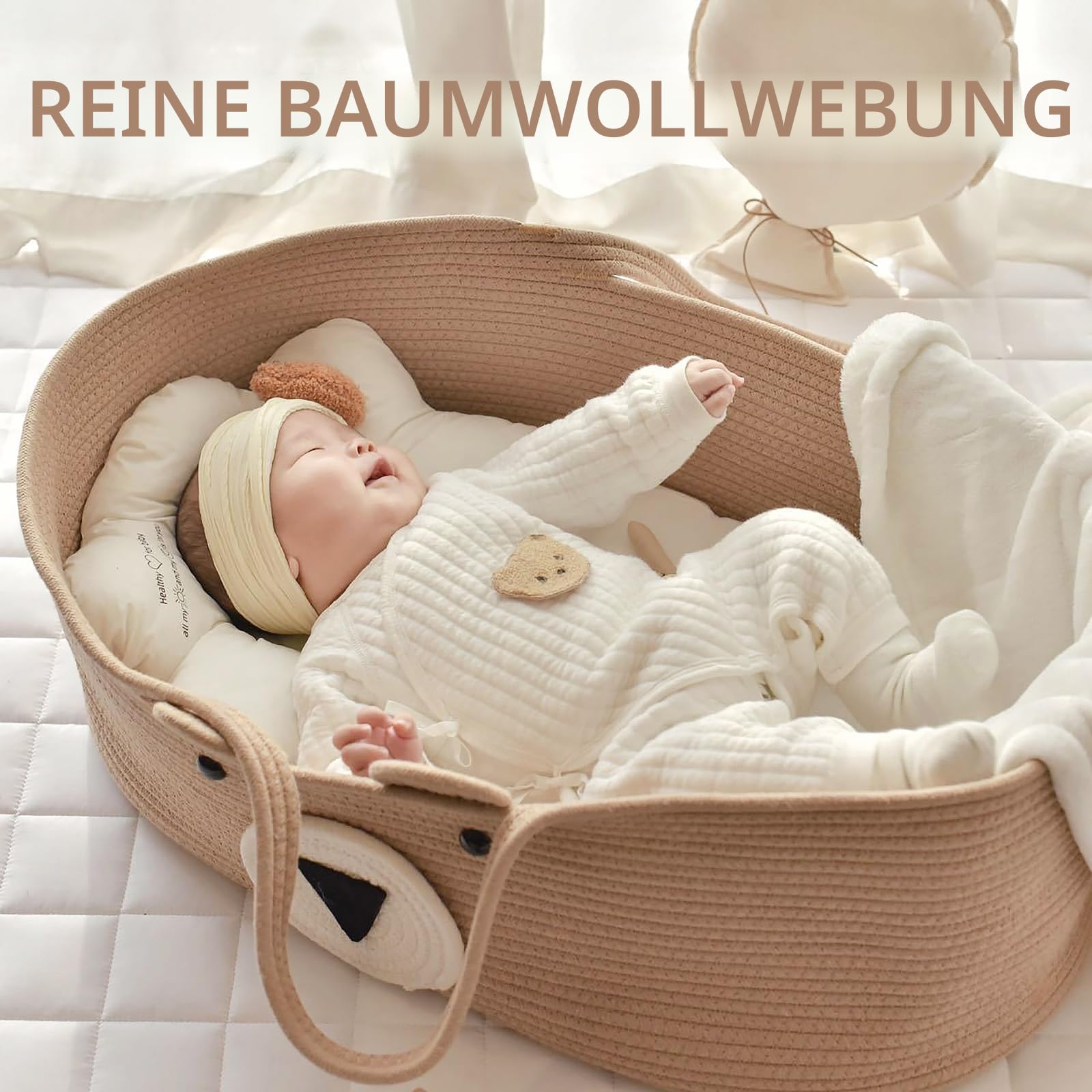 Baby Moses Basket Portable Baby Bed Handheld Moses Basket Cotton Rope Infant Bed Carrycot Baby Bedding Baby Sleeping Bag for Outdoor Travel Car