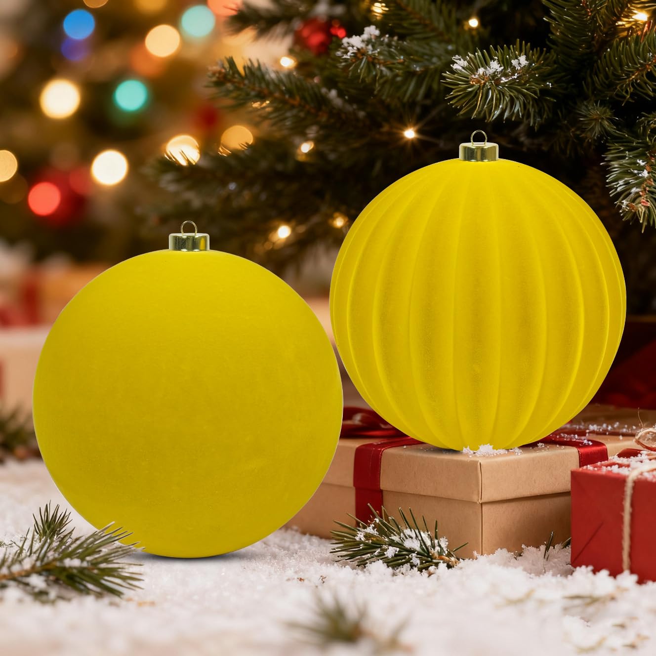 LANGXUN 2 palline di Natale extra large in velluto da 20 cm, infrangibili, da appendere, decorazioni per albero di Natale, vacanze, matrimoni, decorazioni per la casa (giallo canarino)