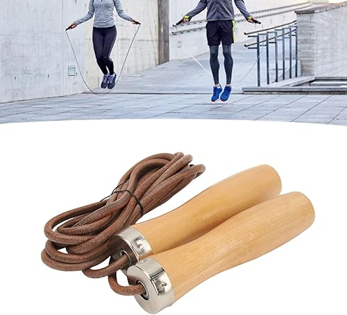 Miniatura 7 de Rope Skipping Rope, Workout Rope with Wooden Handle Cowhide for Fitness Portable Exercise HIIT Aerobic Training