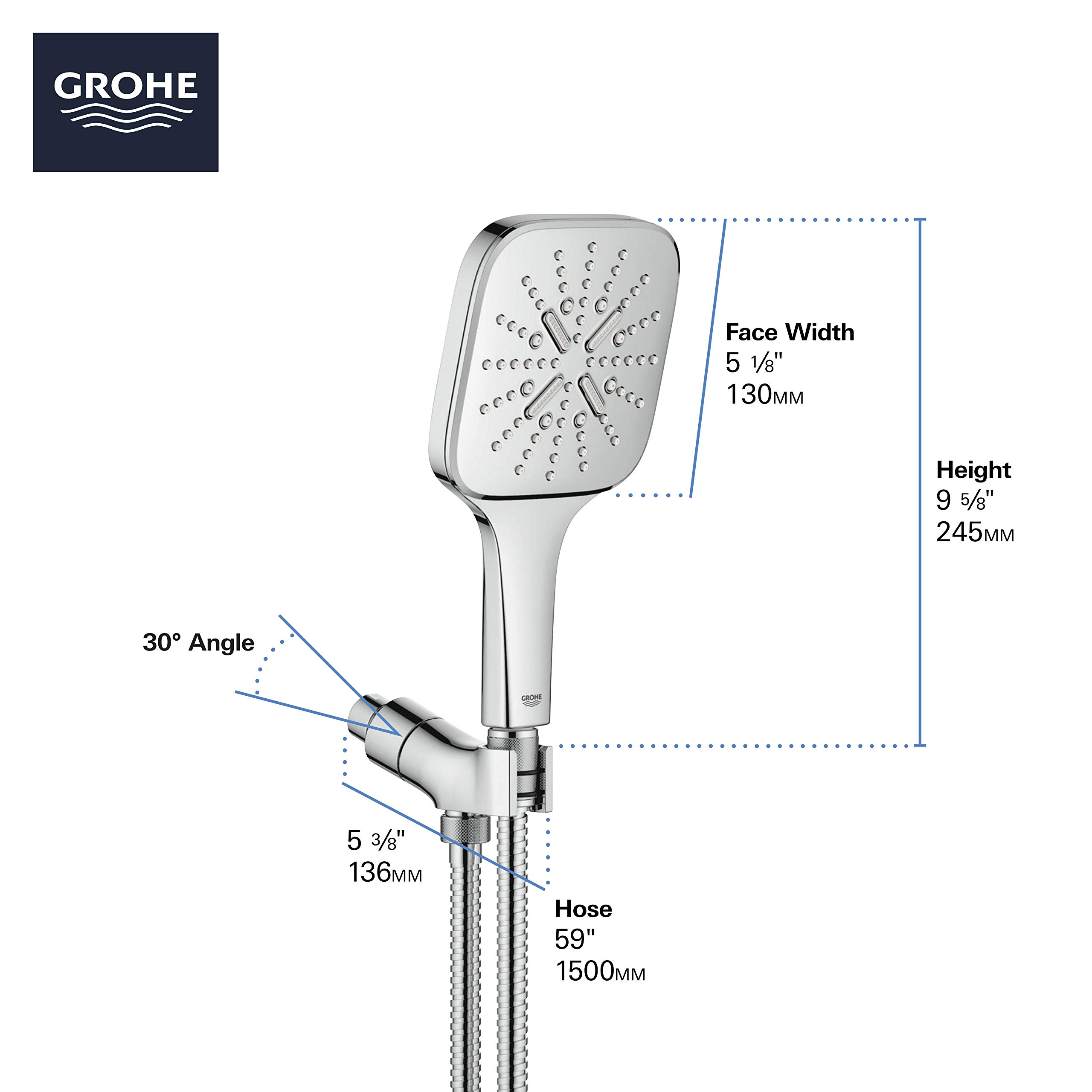 GROHE 26605000 Rainshower SmartActive - Ducha de mano con 3 pulverizadores, 1.75 gpm, cromo Starlight