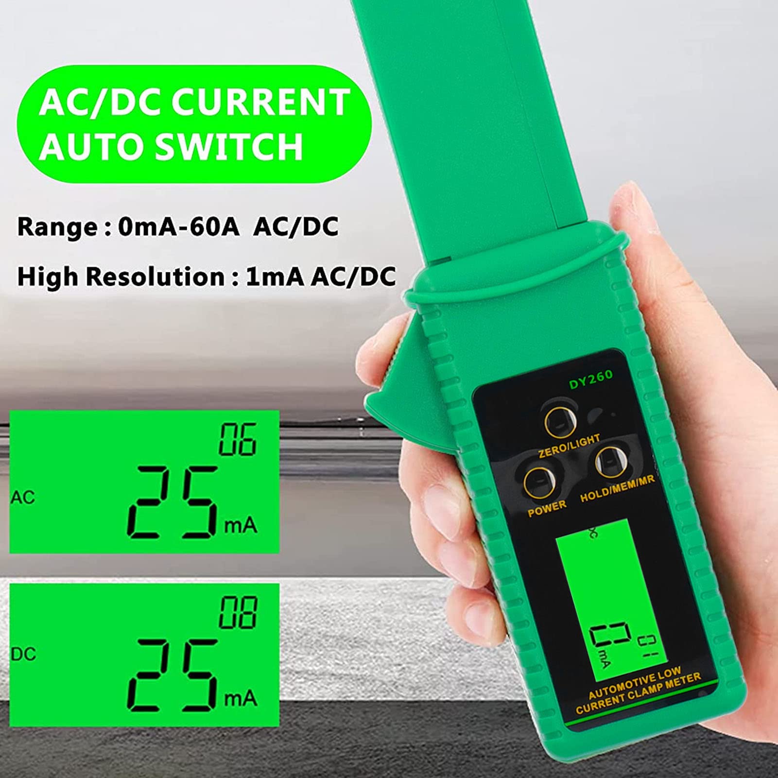 Tbest Automatyczny Miernik Cęgów Prądowych 0mA-60A AC DC Tester Wycieków Samochodowych z pamięcią Przechowywania Danych do Rozładowywania Akumulatora Samochodowego Rozwiązywanie