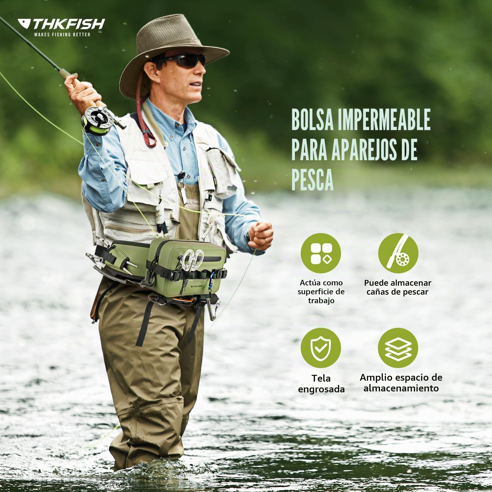 THKFISH Angeltasche Angelrucksack Wasserdicht Hüfttasche IPX8, Bauchtasche Angel Tasche für Angeln mit luftdichtem Reißverschluss für Laufen, Sport im Freien, Training