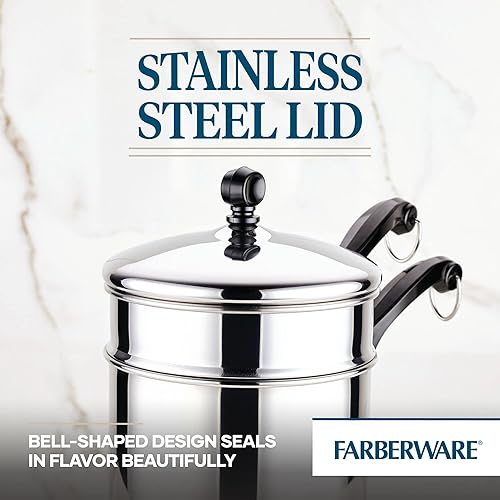 Vista 135 de Farberware Olla clásica de acero inoxidable de 8 cuartos con tapa, olla de acero inoxidable con tapa, color plateado