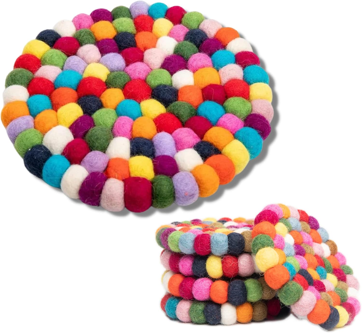 Woolygon - Rainbow Mix One Trivet and Five Coasters Bundle