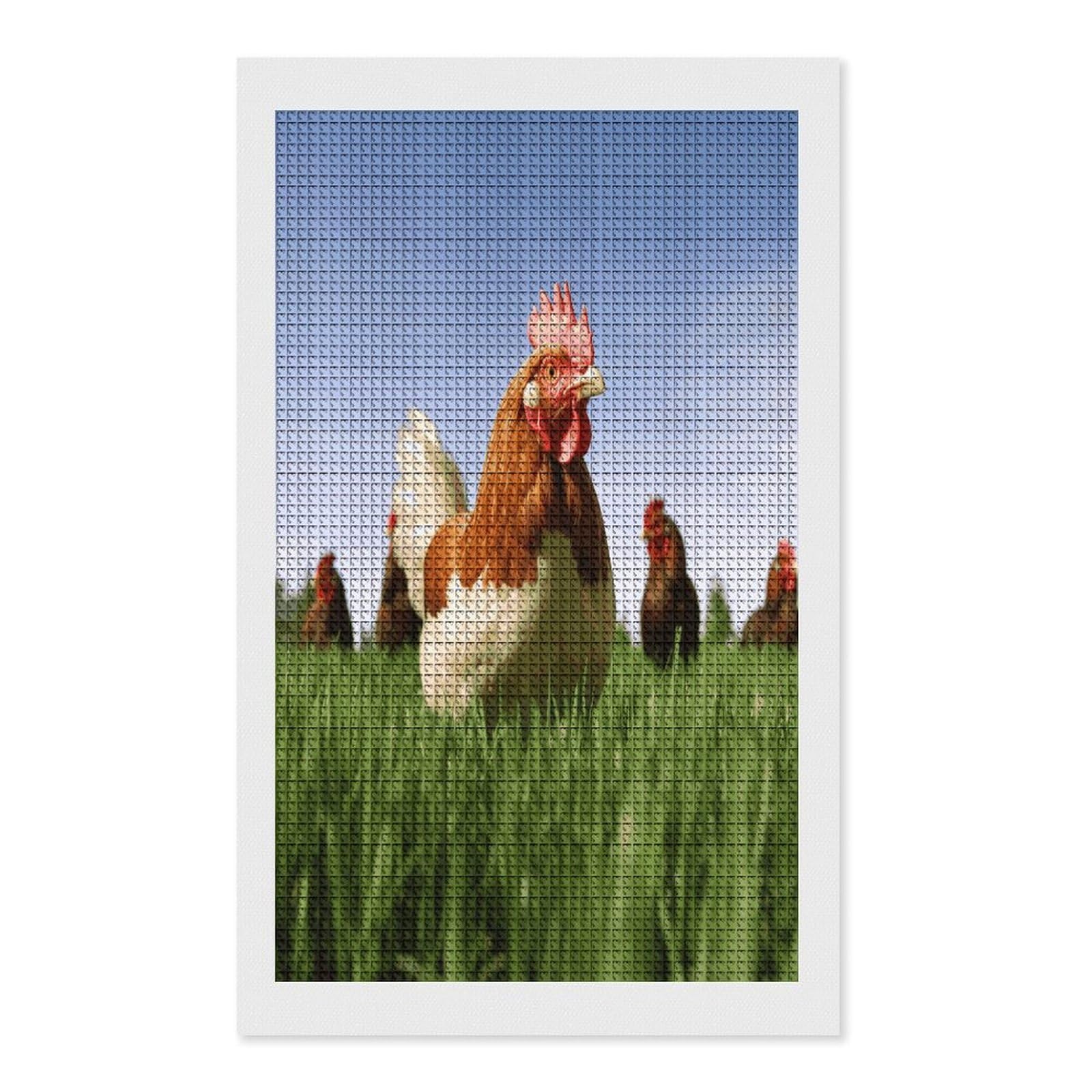 FodPand Funny Chicken Grass Diamond Painting Kit for Beginner Fun 5D DIY Crafts for Adults Diamond Art Kits Square Diamond Art Canvas Painting Gem Art Crafts for Home Wall Decor 12"x20"