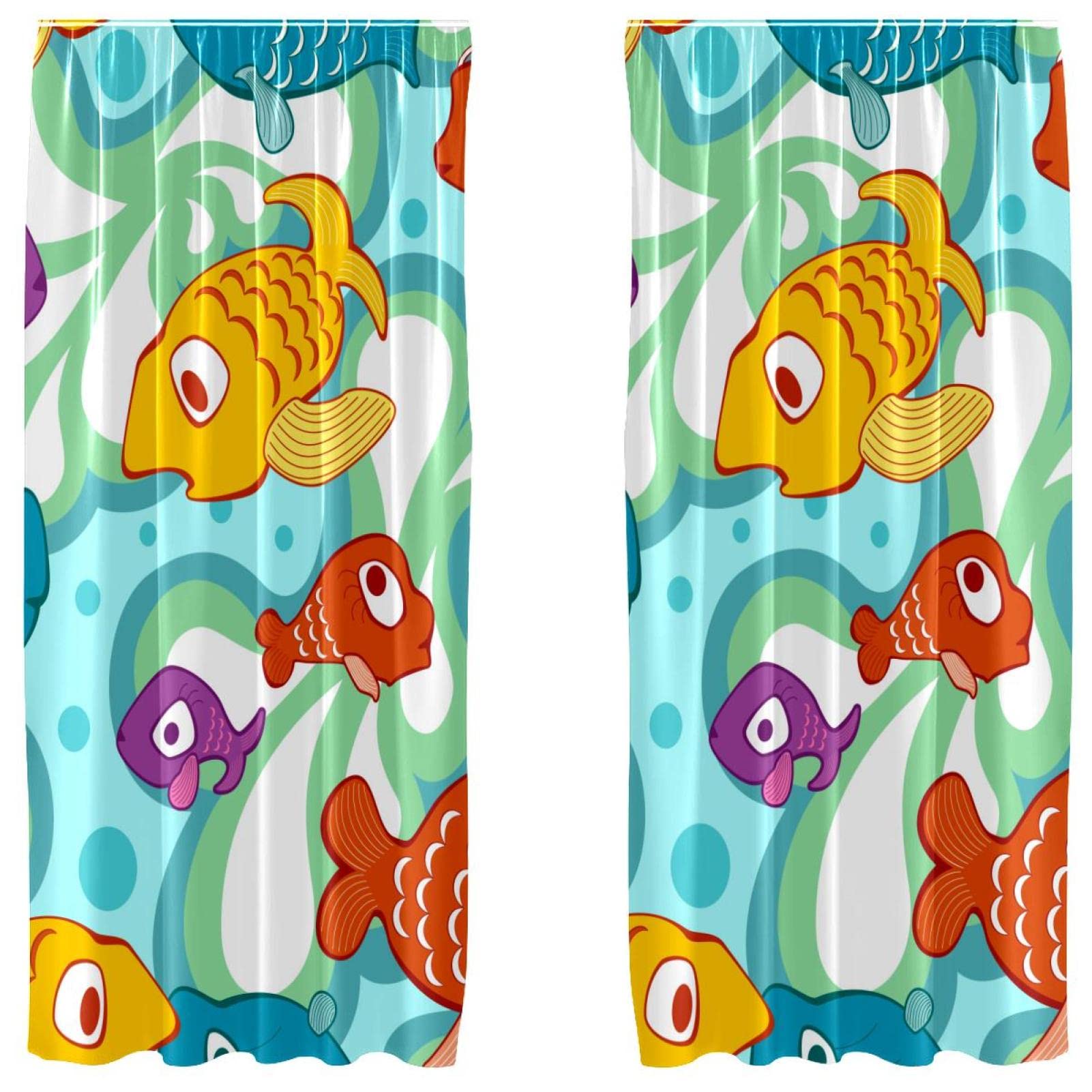 Voilage poisson transparent 140x213 rideau léger imprimé mer lot de 2