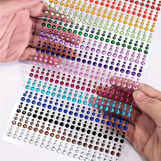 900pcs 15 Colors 3D Self-Adhesive Rhinestone Stickers - Round Shiny Gemstone Decals for Face, Body & Nail Art - Ideal for Stage, Concert, Party & Makeup Decoration, Party Accessories, Bright Patterns