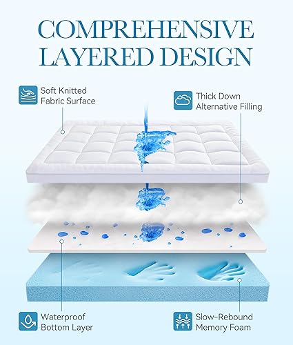 Miniatura 2 de BDEUS Cubrecolchón impermeable de doble capa tamaño Queen para niños, mascotas y alergias, colchón con relleno alternativo de plumón suave y funda
