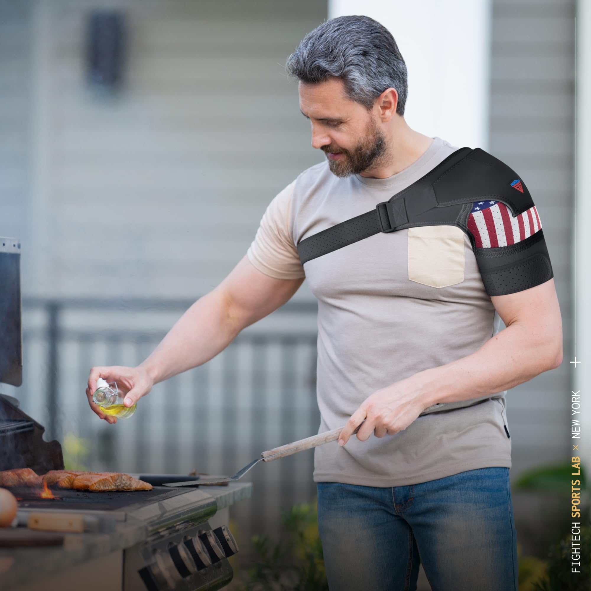 FIGHTECH Tutore per spalla per uomini e donne, supporto a compressione per rotatori rotatori strappati e altre lesioni alla spalla, braccio sinistro o destro (USA, L/XL)