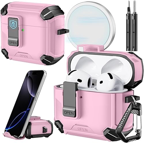 Miniatura 39 de Inesore Compatible con funda AirPods 4 con soporte para teléfono y kit de limpieza, Compatible con Magsafe, cerradura magnética automática