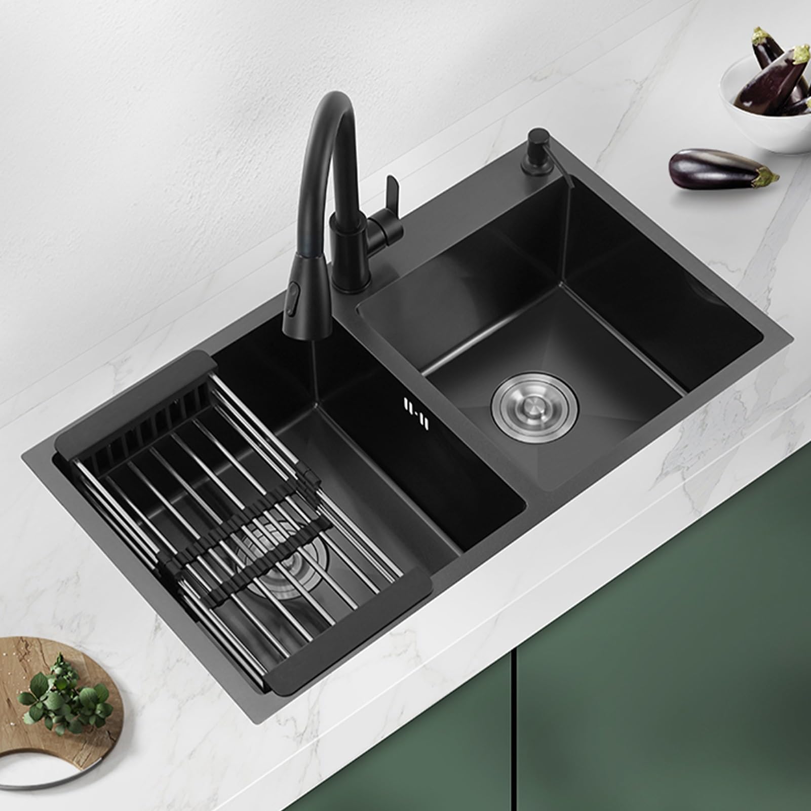 Fregadero De Cocina Doble Cubeta Acero Inoxidable Profesional, Kit Completo De Instalación Bajo Gran Capacidad Insonorizado para Restaurante Hogar Bar 60x45cm