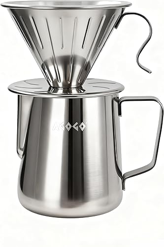 Miniatura 9 de AGOGO Juego de cafetera portátil compacto y portátil, fácil de limpiar, juego de gotero de acero inoxidable 304 para acampar y 50 filtros de papel y