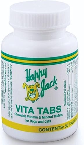 Happy Jack Vita-Tabs Multivitaminas masticables para perros y gatos (50 tabletas pequeñas), suplementos vitamínicos y minerales para la salud