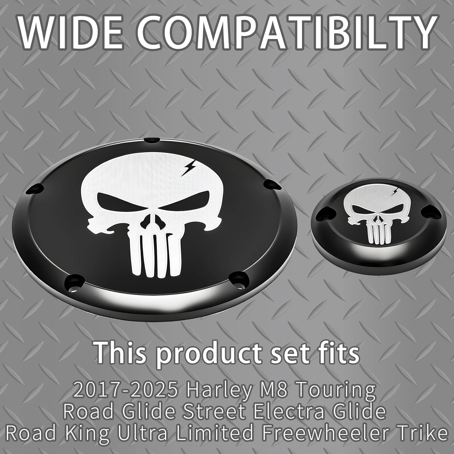Black Skull 5 Holes Derby Timer Point Cover for 2017-2023 Harley M8 Touring Road Glide Street Electra Glide Road King Ultra Limited Freewheeler Trike