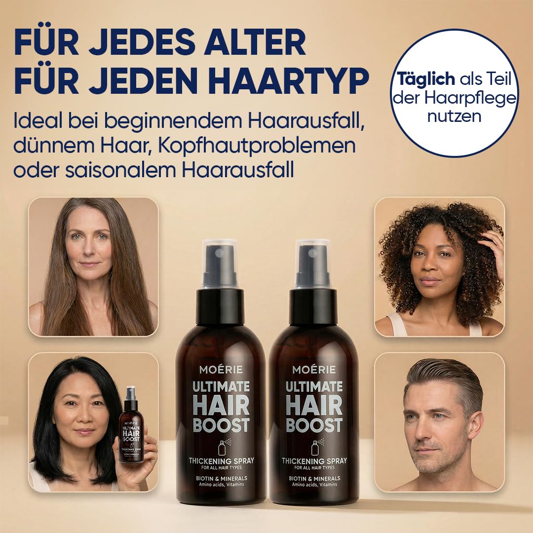 MOERIE Haarwachstum Serum Spray - natürlich Haarwachstum beschleunigen - Haarwuchsmittel Frauen & Männer - mit Mineralien, Caffein & Biotin Haare stärken - Haarvitamine gegen Haarausfall Frau