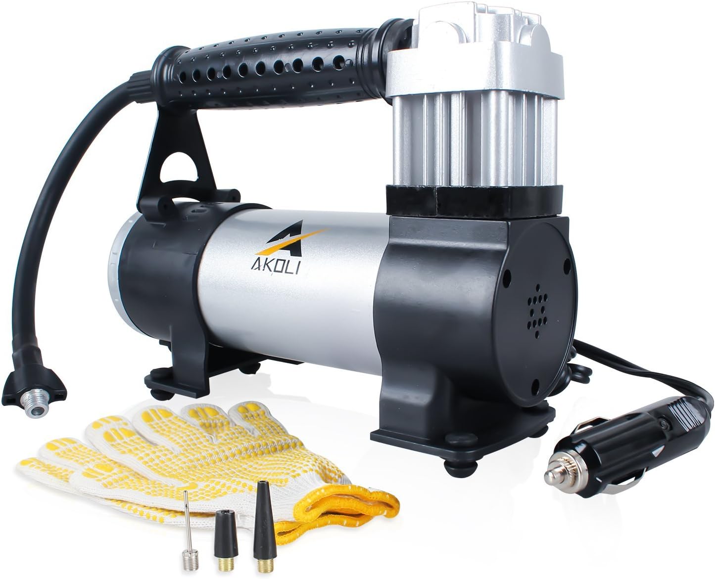 Air Compressor, AKOLI AK65L Portable Tire Inflator - DC12V - Pump to 150 Psi - with Carry Bag - Best for Car, Bike, Suv Tires