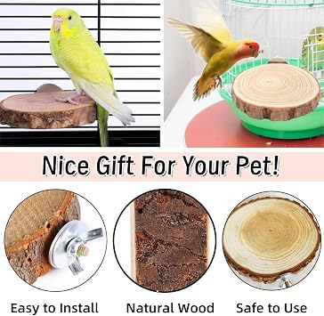Birds Round Perch Platform, 6cm Wooden Perch Platform for Bird Cage, Parrots Perch Playground Stand Exercise Toy Standing Cage Accessories for Small Parakeets Cockatiels Hamster Gerbil Rat Mouse