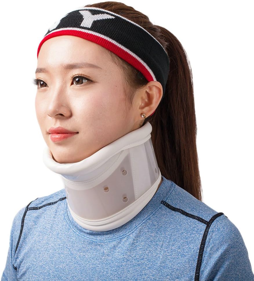 Neck Cervical Traction Collar Device Brace Support Hard Plastic for Headache Neck Pain Hight Adjustable(Size M)