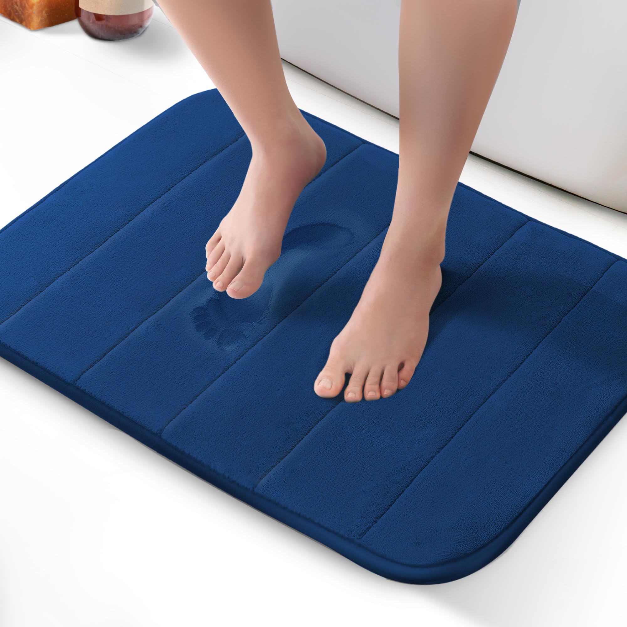 KEPLIN Memory Foam Bath Mat - Ultra-Soft, Highly Absorbent, Non-Slip, Machine Washable - Luxurious Comfort for Home & Bathroom Floors (Navy, 50 x 60cm)