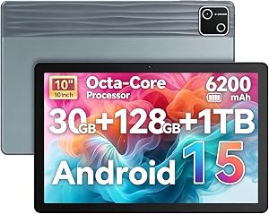 Jeazans Tablet,10.1" Android 15 Tablet Octa-core 30GB+128GB Dual Camera | 1280x800 IPS HD Touchscreen 6200mAh Wi-Fi 6,BT 5.4 GMS 30GB(6+24) RAM 128GB ROM Support 1TB Expansion 5MP+8MP cameras