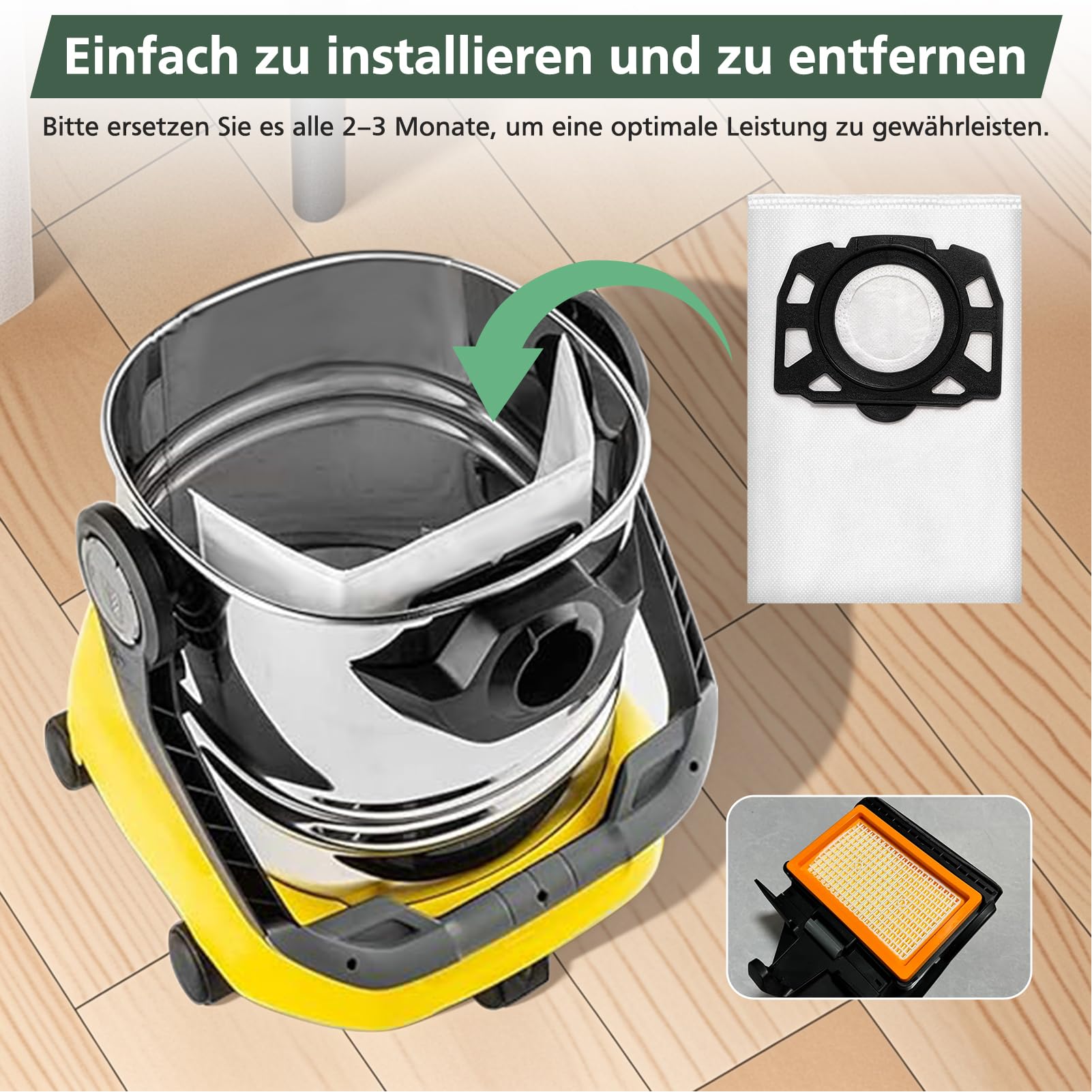 12 Stück KFI 487 Staubsaugerbeutel für Kärcher WD4,WD5,WD6,WD5P,WD6P, MV4, MV5, MV6,für Kärcher 2.863-006.0,Vliesfilterbeutelbeutel Filtertüten für Nass & Trockensauger, Weiß (mit 2 Filter)