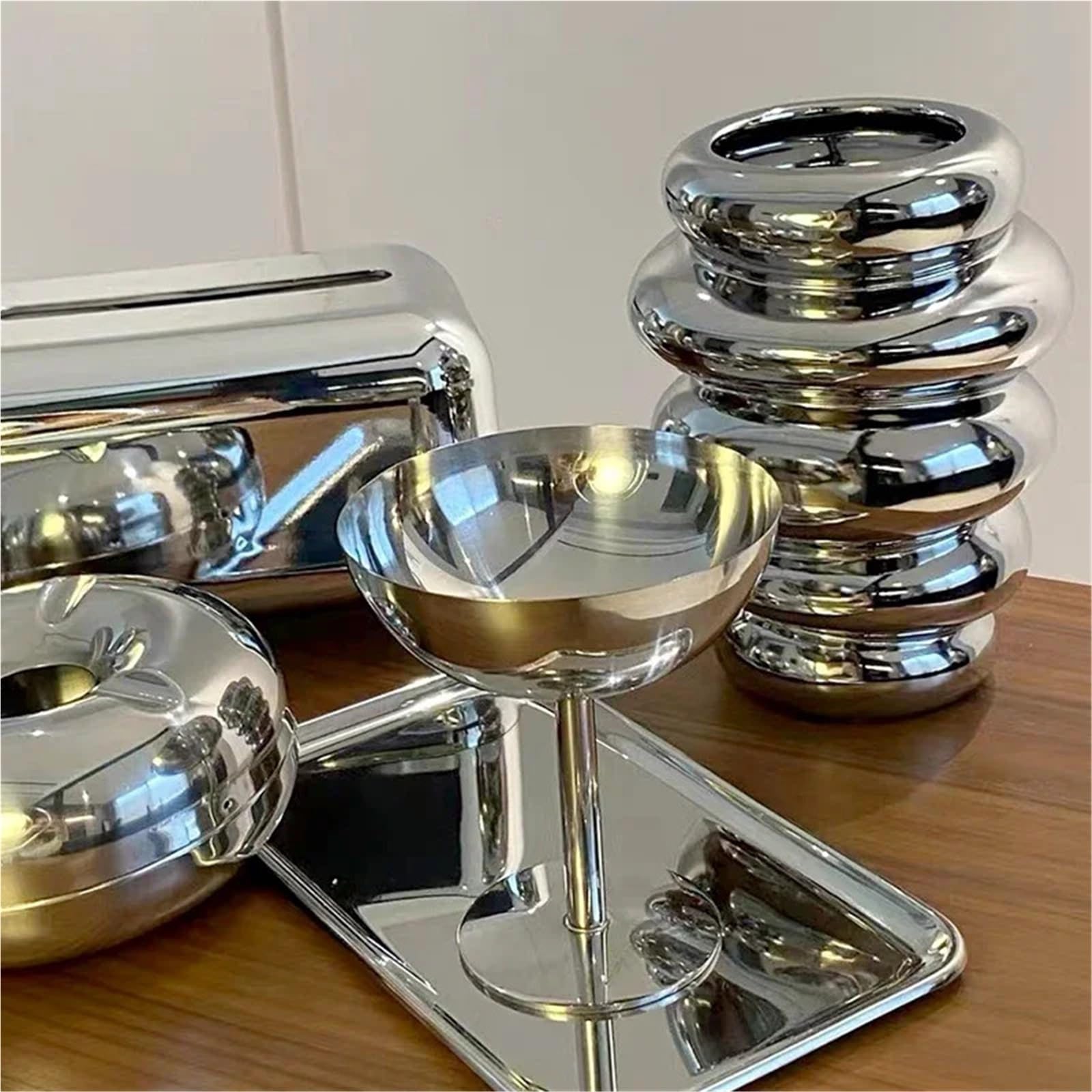 Coppe Gelato 3 pezzi in acciaio inossidabile tazza di gelato dessert insalatiera piatto di frutta piatto di snack tazza di vino multifunzionale contenitore da cucina for la casa Per Dessert(Silver1)
