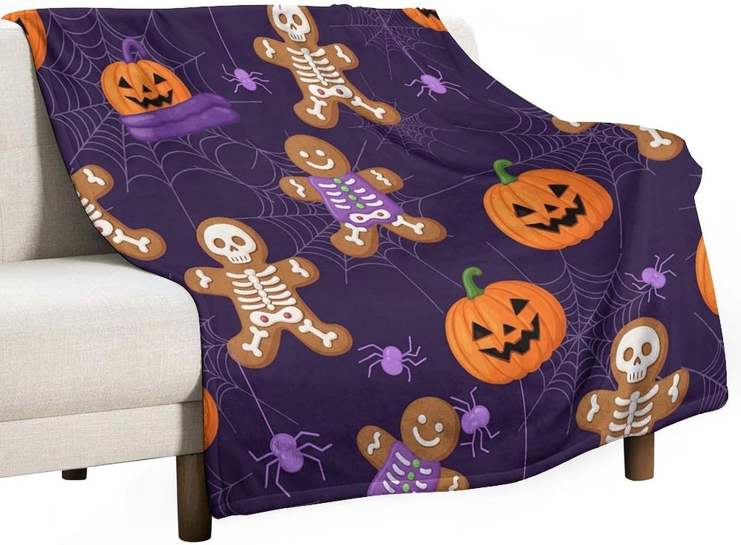Throw Blanket Halloween Gingerbread Men Blankets Soft Warm Cozy Flannel Blankets for Couch Sofa Bed Livingroom Travel Home Decor 50"x60"