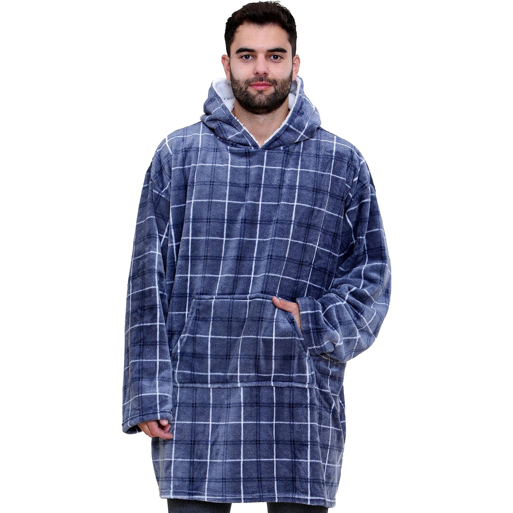 A2Z Unisex Mens Ladies Oversized Hoodie - Snuggle 955 Blue Tartan._Adult