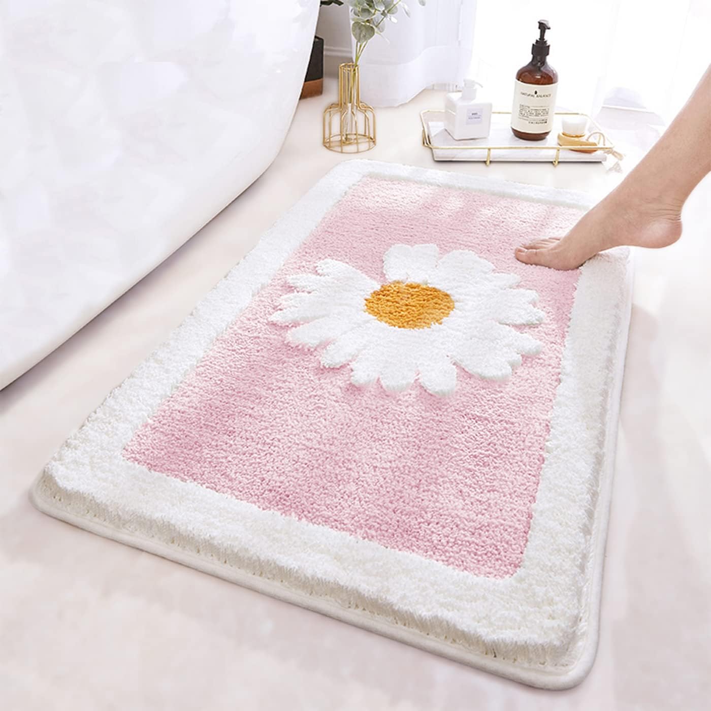Pink Flower Bath Mat Cute Bathroom Rugs Lovely Shower