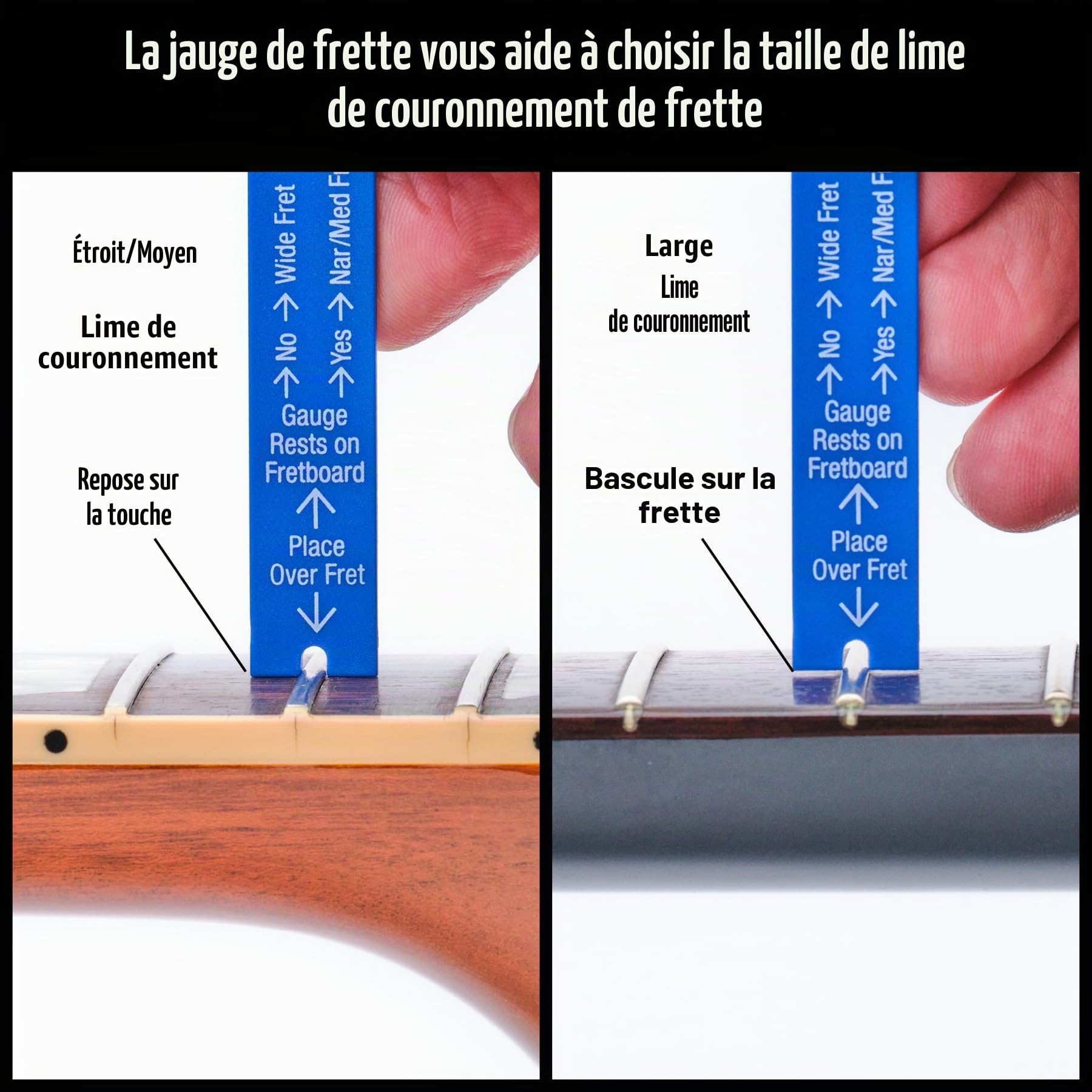 Jauge de frette de précision, 4 touches pour évaluer la frette