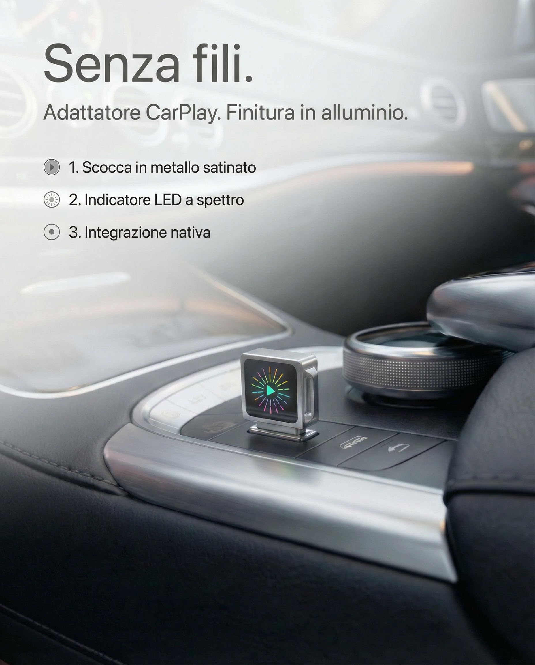 Adattatore wireless per Apple CarPlay e Android Auto, mini dongle con WiFi 6 e Bluetooth, riconnessione automatica, design compatto in metallo USB-C Incluso