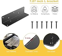 Vista 3 de Soportes resistentes de 8 x 2 x 2 pulgadas de largo, soporte de esquina de hierro grande, grosor de 0.118 pulgadas, incluye tornillos