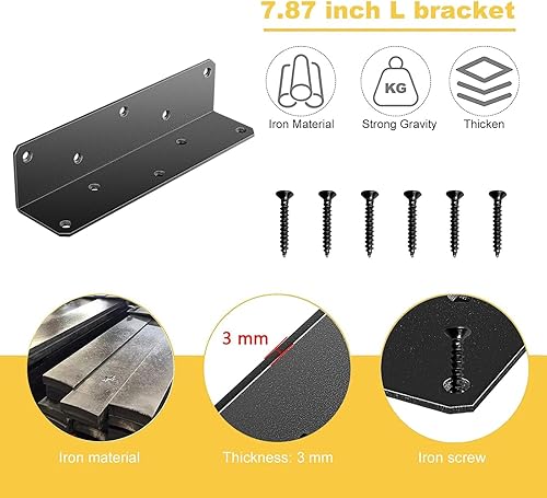 Miniatura 3 de Soportes resistentes de 8 x 2 x 2 pulgadas de largo, soporte de esquina de hierro grande, grosor de 0.118 pulgadas, incluye tornillos