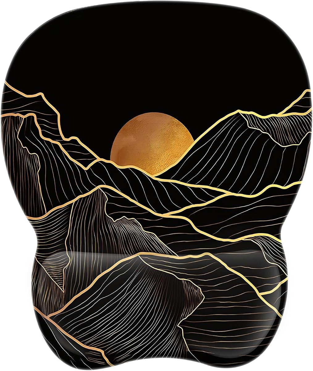 EooCoo Mouse Pad with Memory Foam Wrist Support, 4mm Mouse Mat Mousepad with Non-Slip PU Base, Sunset and Mountains