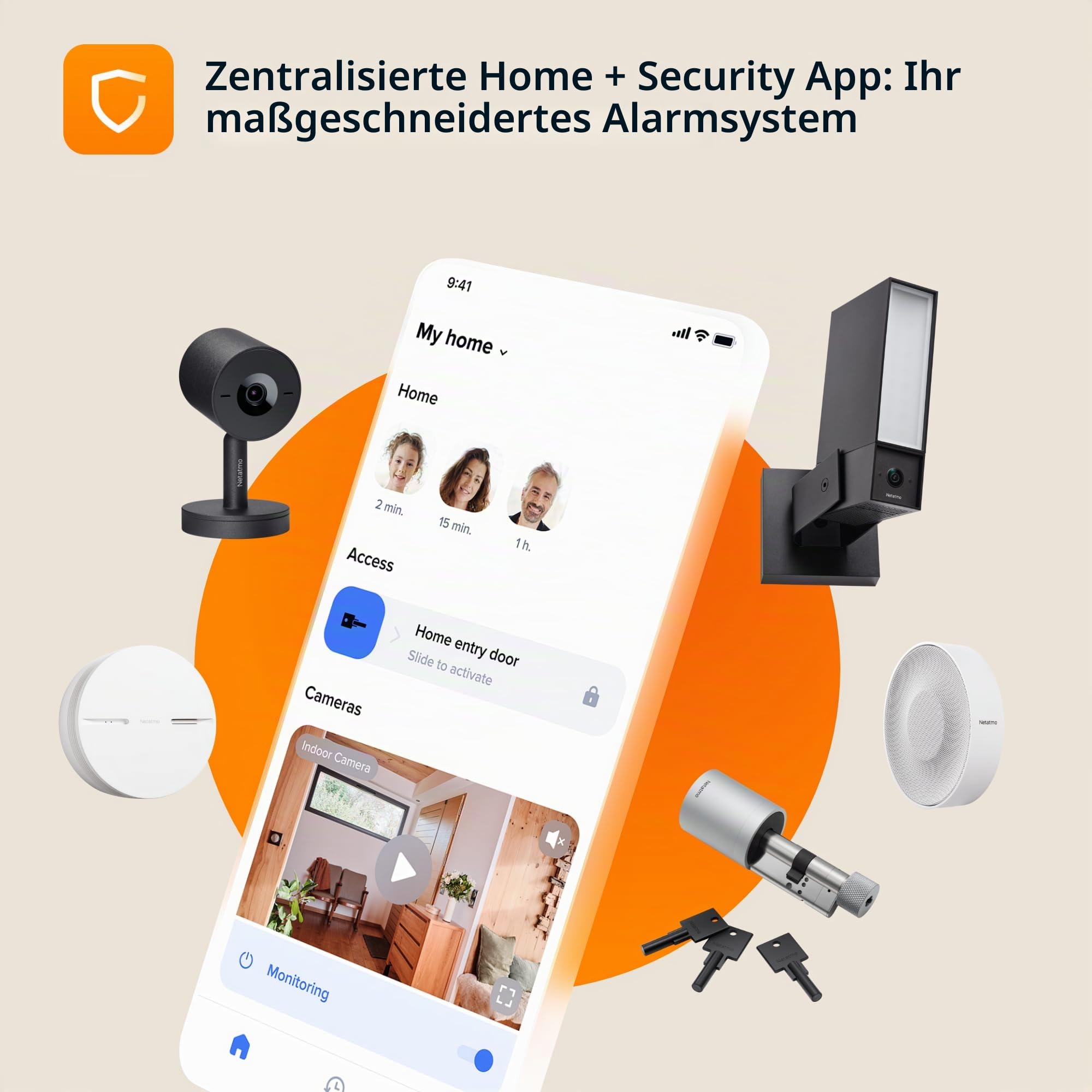 Netatmo Überwachungskamera für den Außenbereich,2SD, WLAN 5 GHz, 2K HDR, KI-Erkennung Personen/Fahrzeuge/Tiere, LED-Flutlicht 12 W, Sirene 105 dB, lokale Speicherung,ohne Abonement,Schwarz, NOC2B-AMZ