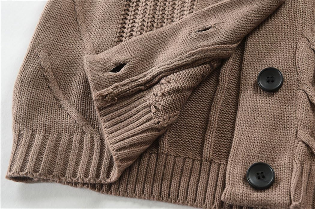 Men's Winter Thick Warm Sweater Long Sleeve Shawl Collar Single Breasted Cable Knitted Coat
