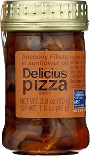 Delicius Spicy Anchovy Fillets in Sunflower Oil for Pizza - 2.8 oz Premium Clean Ingredients