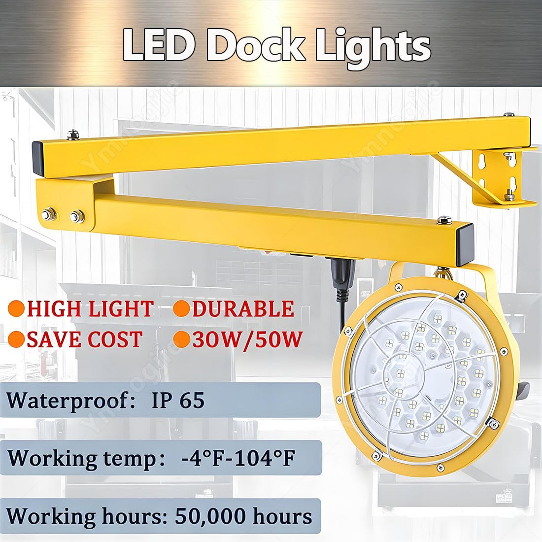 Foco Trabajo con Brazo Plegable,Luces LED para Muelles Carga 50W | Con Interfaces Adicionales,ángulo Haz Ajustable,3300/5500 Iluminancia,Amplio Rango Irradiación,Luz Suave Sin Dispersión