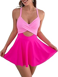 Women Cutout One Piece Skirt Swimsuit V Neck Wrap Tie Back Swimdress Tummy Control Bathing Suits - Buy now