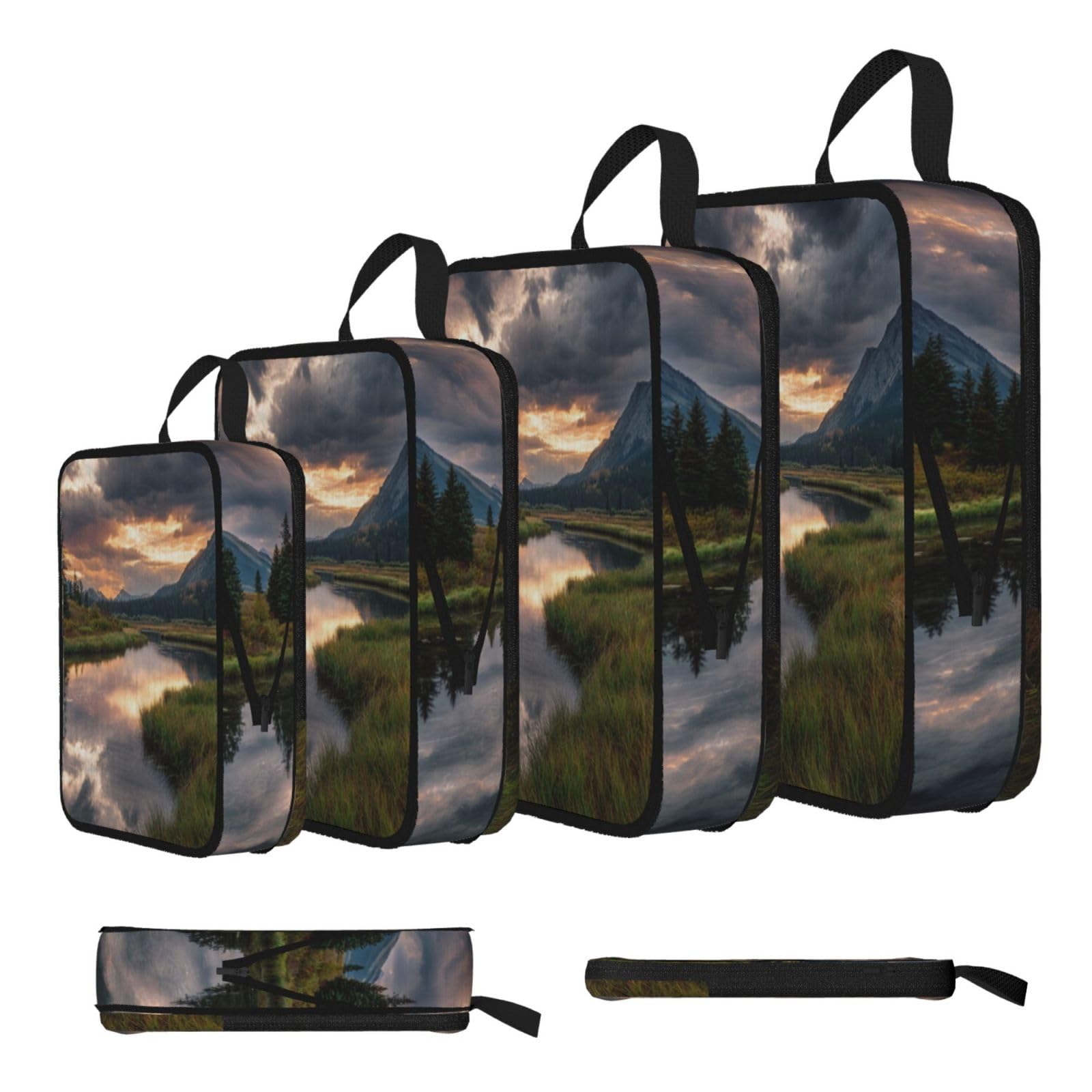 Natural Scenery Print 4 Set Compression Packing Cubes For Suitcases,Expandable Storage Bags Organizers
