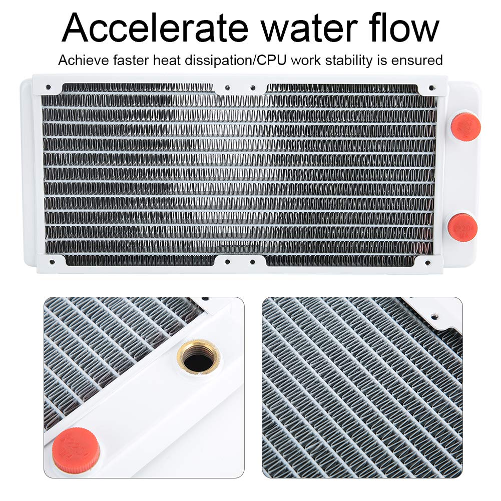 Bewinner Raffreddamento Ad Acqua per Computer Radiatore in Rame Bianco 12 Dissipatore di Calore da 240 Mm con Filettatura G1/4 per Raffreddatore CPU PC, Camera 'Acqua in Ottone e Alette in Rame,