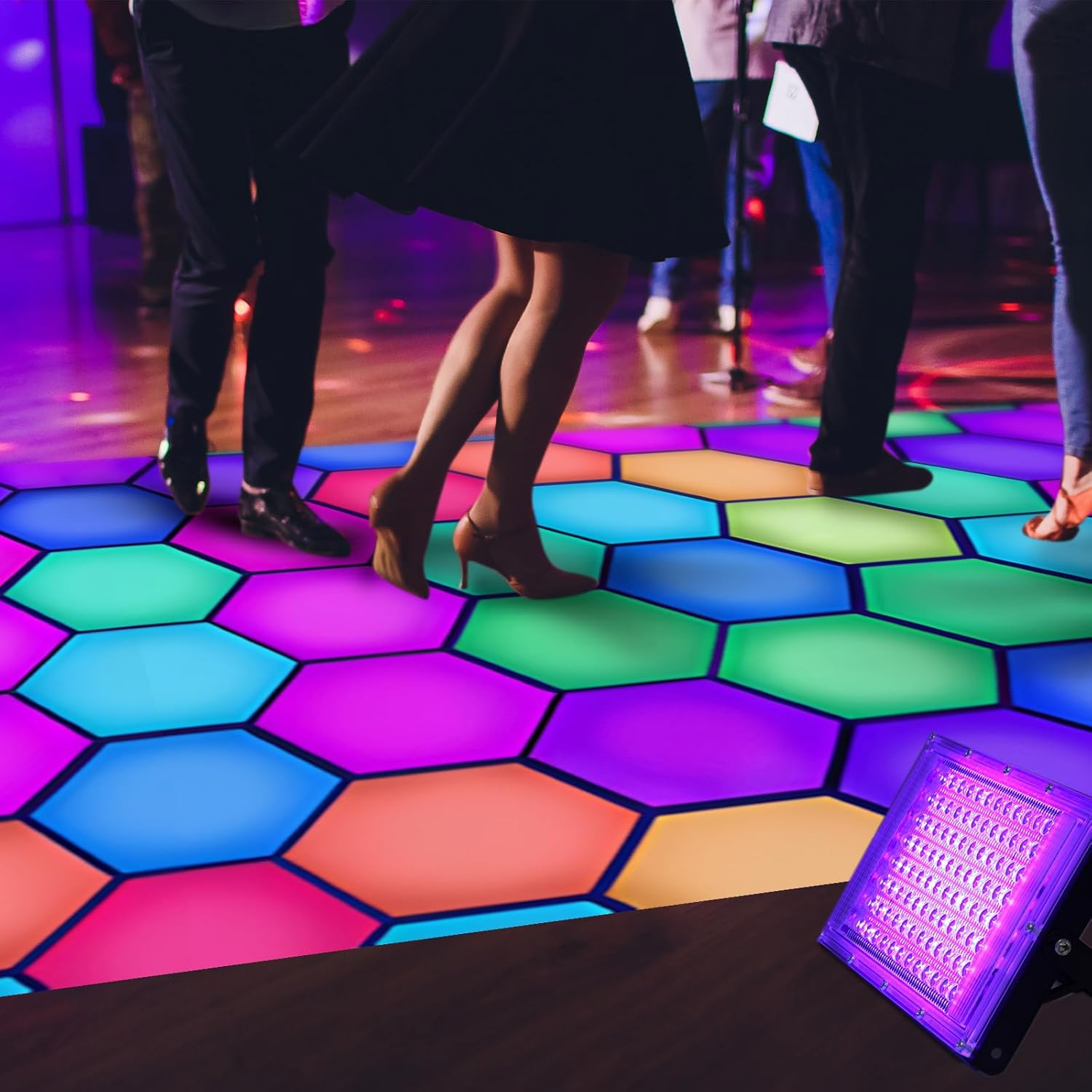 Haull 138 x 59 Inch Glow in The Dark Party Supplies Neon Party Decorations Light up Dance Floor Blacklight Rug UV Reactive Fluorescent for Carnival Birthday Wedding Favors(Pentagon)