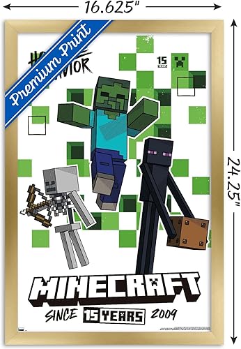 Miniatura 9 de Trends International Minecraft 15th Anniversary - Hostile Behavior Wall Poster, 22.37" x 34.00", Mahogany Framed Version